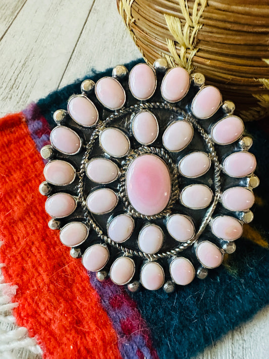 Handcrafted Sterling Silver & Queen Pink Conch Cluster Adjustable Ring