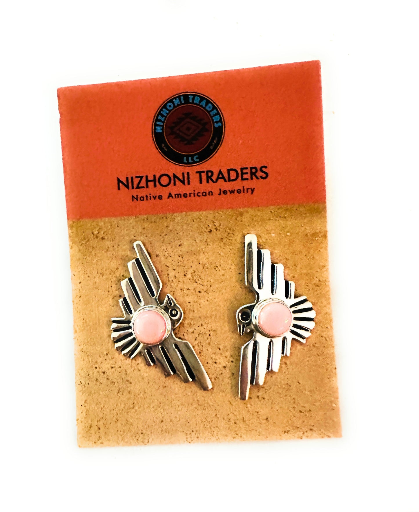 Handcrafted Sterling Silver & Queen Pink Conch Thunderbird Post Earrings