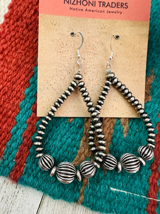 Handcrafted Sterling Silver Pearl Dangle Hoop Earrings