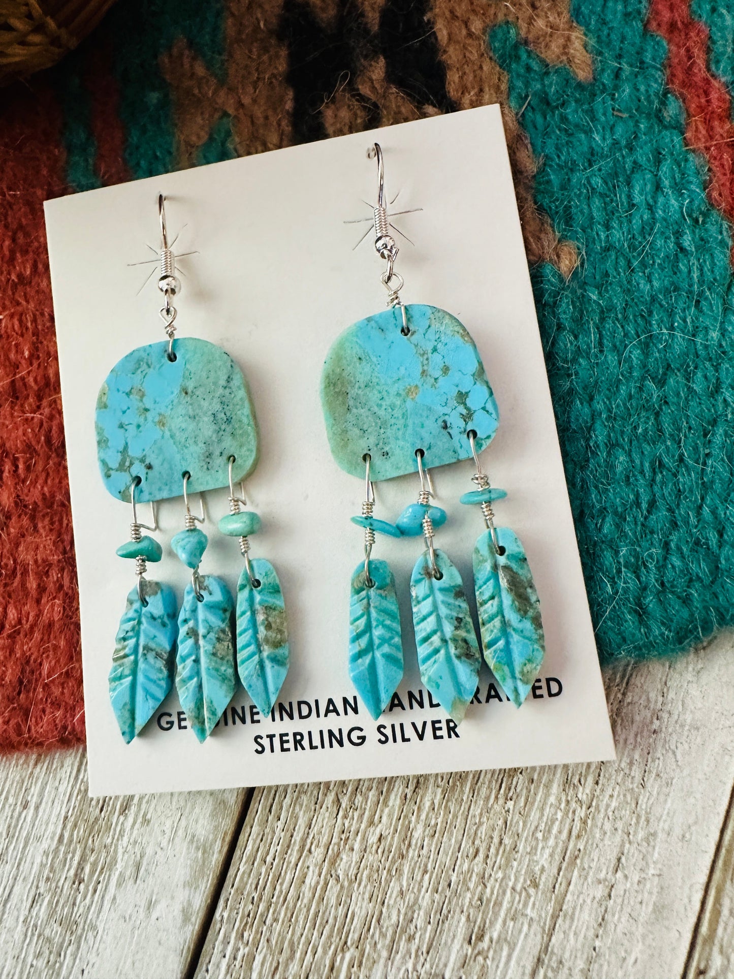Handcrafted Turquoise & Sterling Silver Slab Dreamcatcher Dangle Earrings