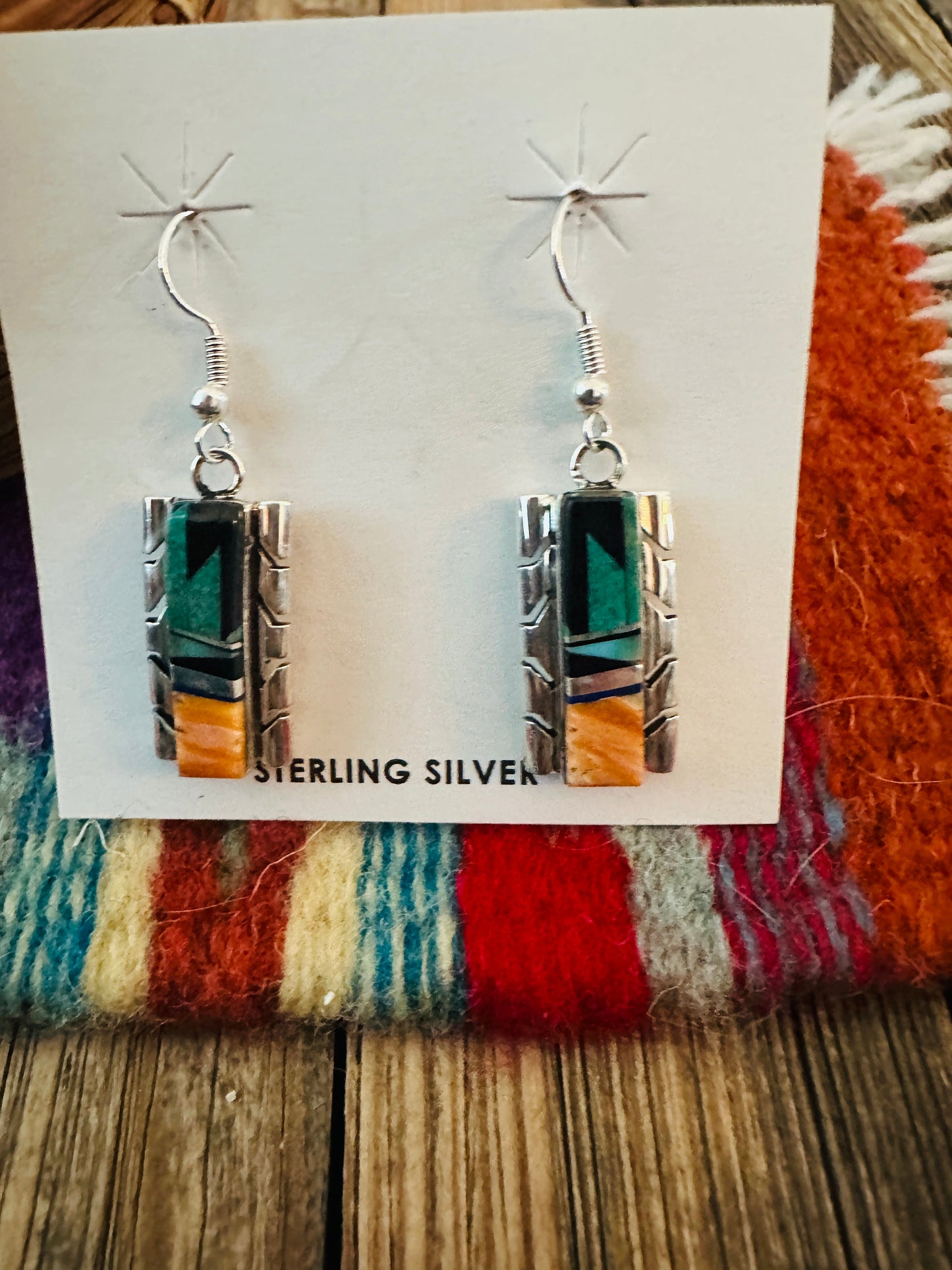 Handcrafted Multi Stone & Sterling Silver Inlay Dangle Earrings