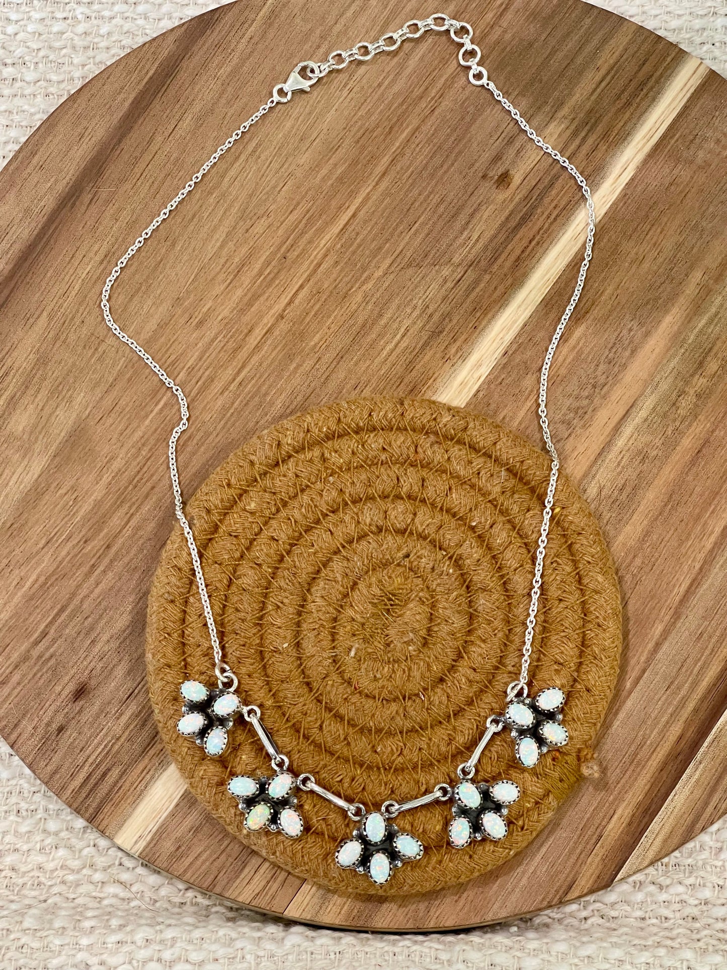 Handcrafted Sterling Silver & White Fire Opal Necklace