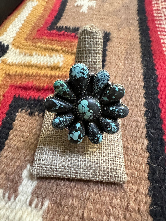 Beautiful Handmade New Lander Turquoise And Sterling Silver Adjustable Statement Ring