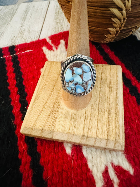 Handcrafted Golden Hills Turquoise & Sterling Silver Ring Size 9