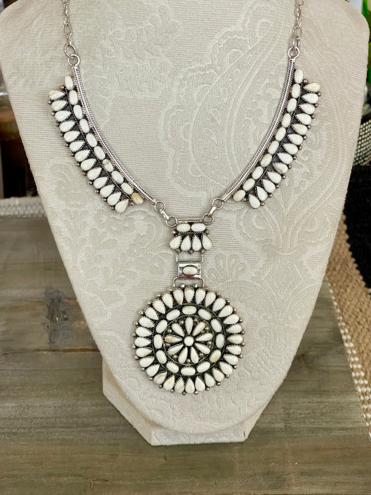 Handmade Sterling Silver & White Buffalo Necklace Signed Nizhoni