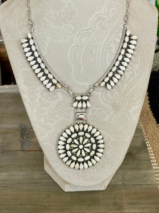 Handmade Sterling Silver & White Buffalo Necklace Signed Nizhoni
