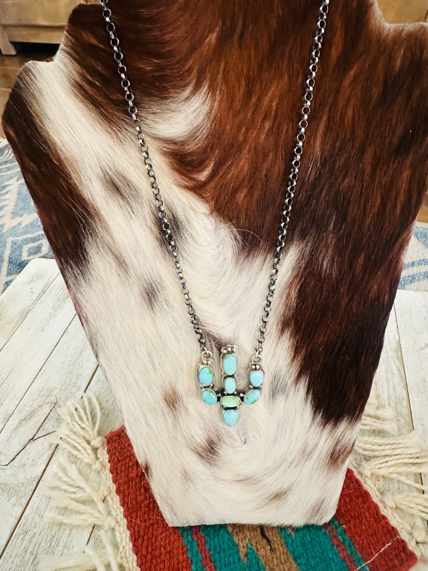 Handcrafted Sterling Silver & Turquoise Cactus Necklace by Emerson Thompson