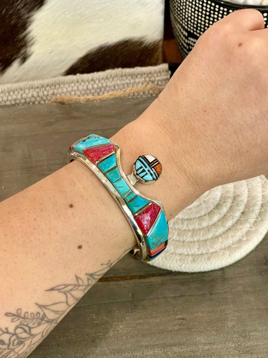 Handmade Sterling Silver Multi Stone Inlay Cuff