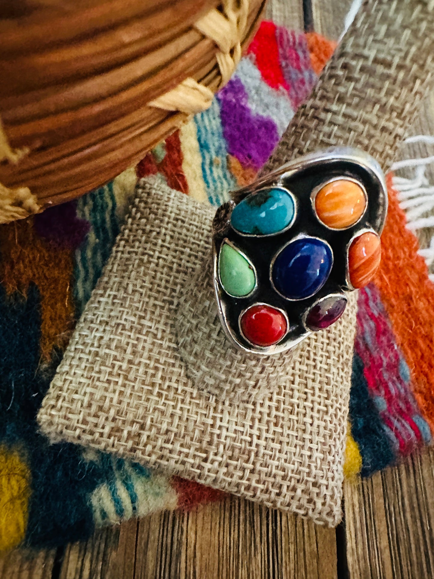 Handcrafted Multi Stone & Sterling Silver Ring Size 10 by Emer Thompson