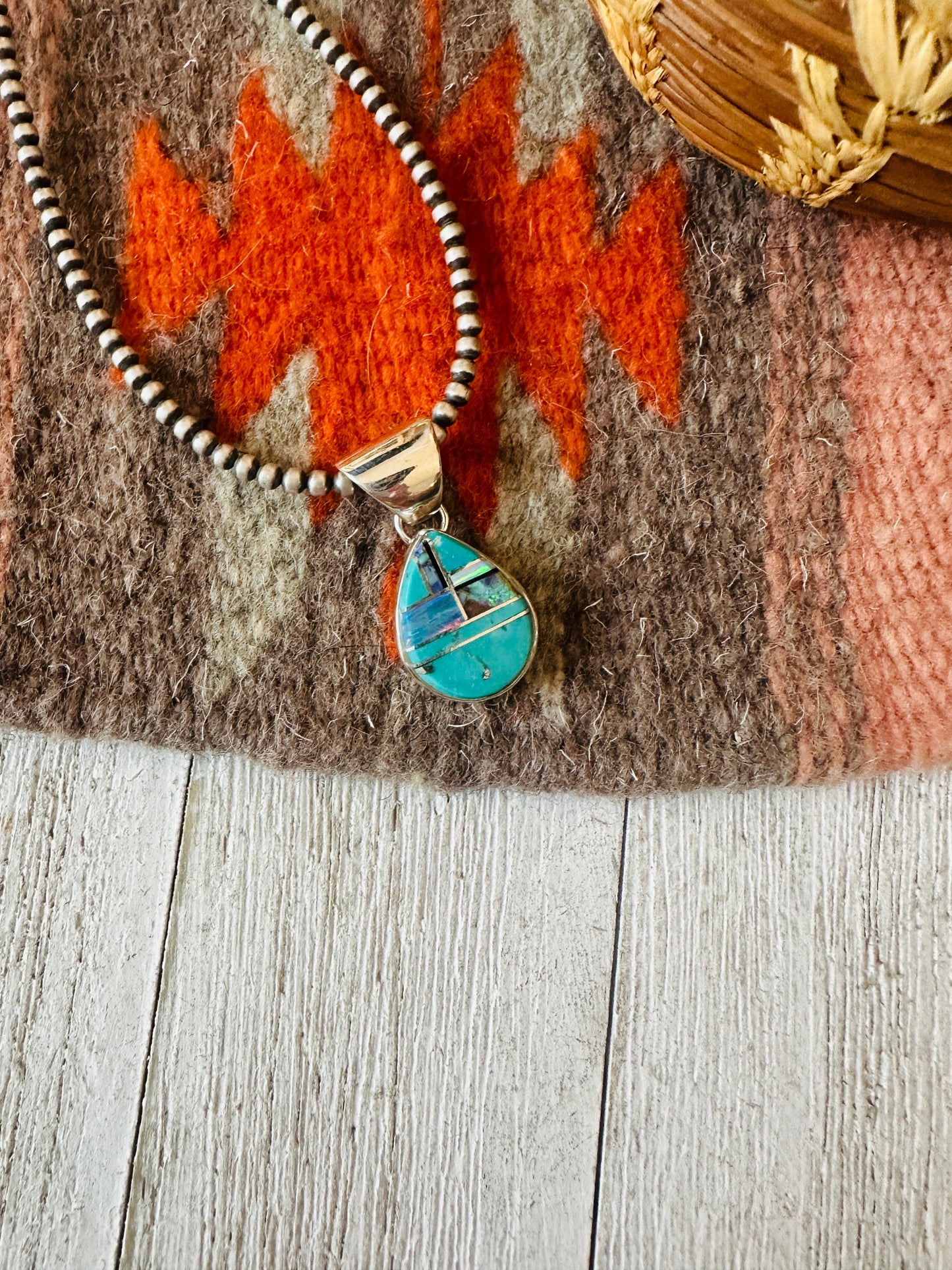 Handcrafted Multi Stone & Sterling Silver Inlay Teardrop Pendant