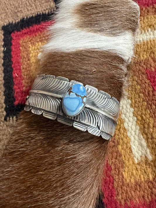 Handcrafted Golden Hill Turquoise & Sterling Silver Cuff Bracelet Signed KM
