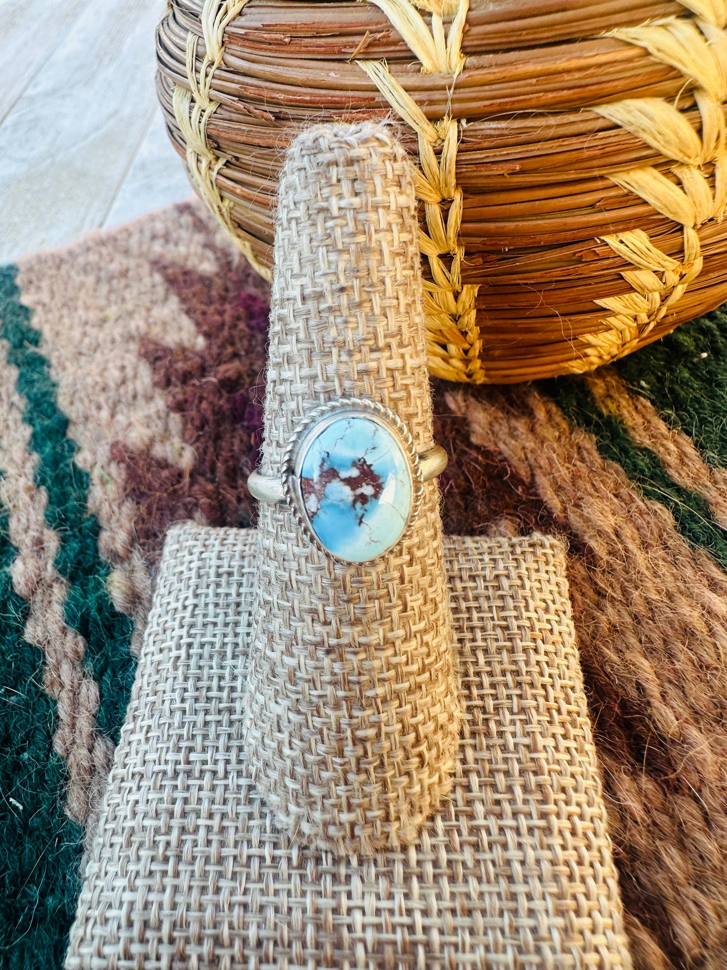 Handcrafted Golden Hills Turquoise & Sterling Silver Ring Size 8