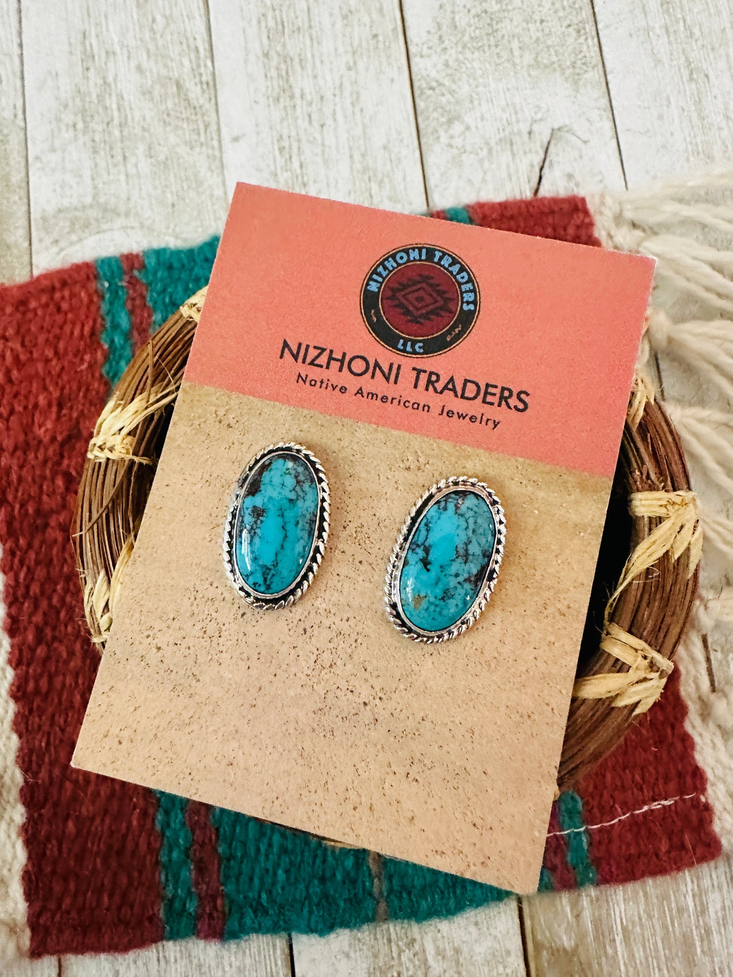 Handcrafted Turquoise & Sterling Silver Post Earrings