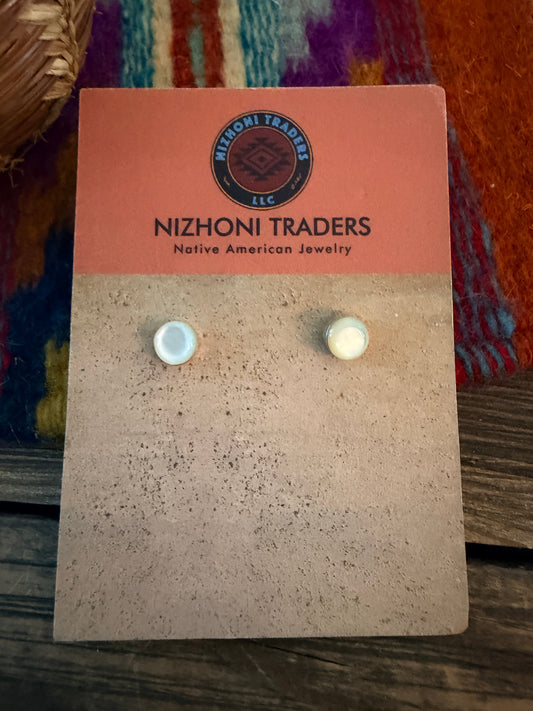 Handcrafted Sterling Silver and Mother of Pearl Stud Earrings