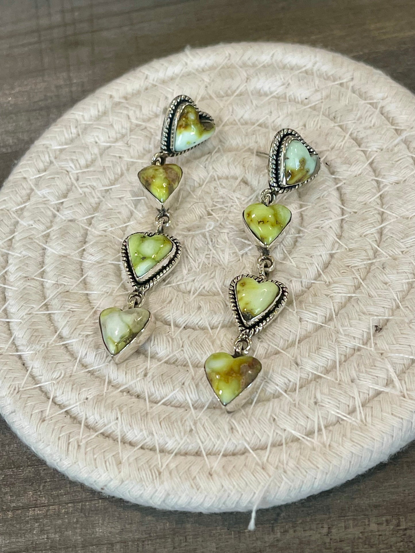 Handmade Palomino and Sterling Silver Dangle Heart Earrings