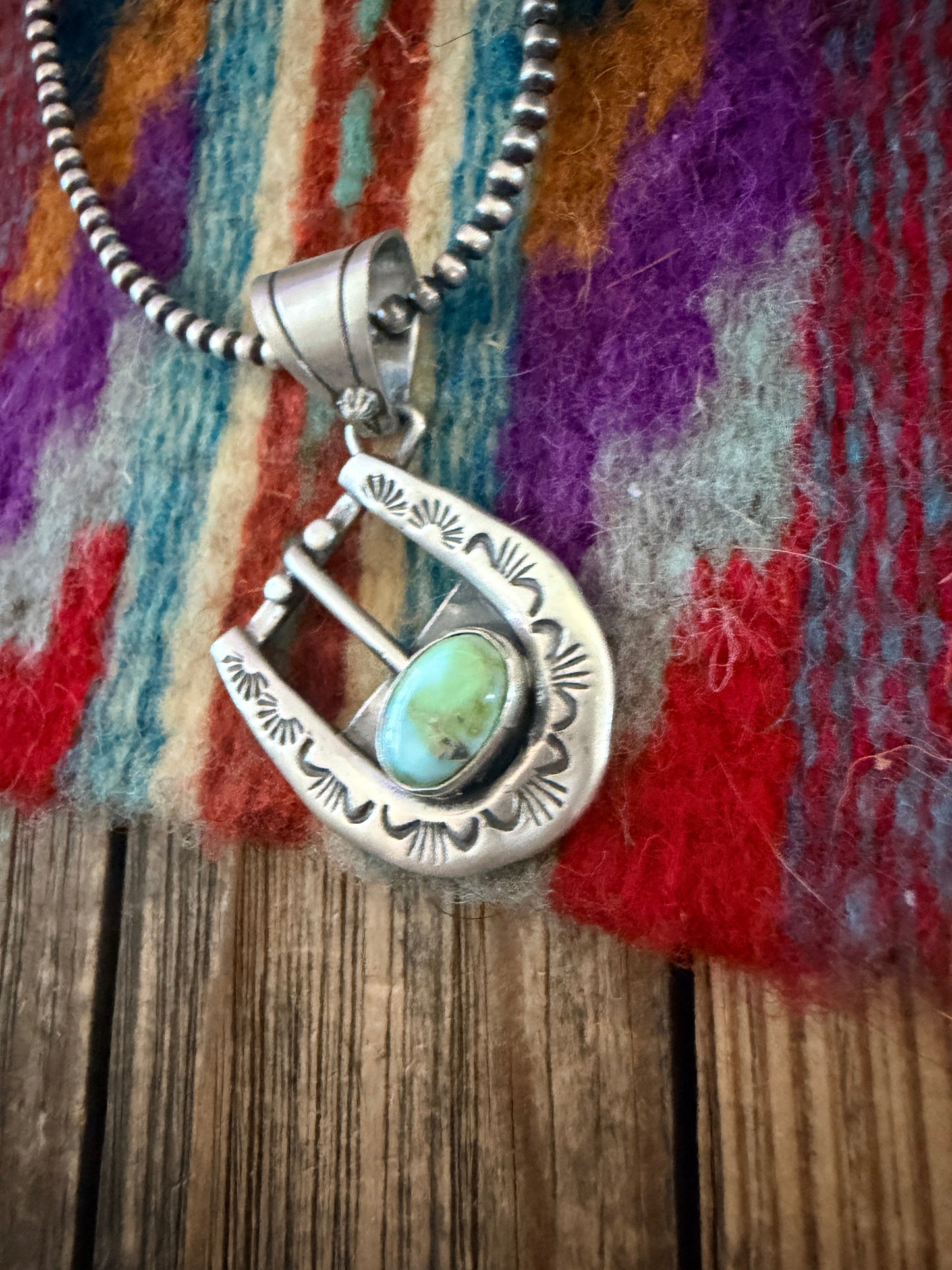 Handcrafted Sterling Silver & Turquoise Belt Buckle Pendant by Leroy James