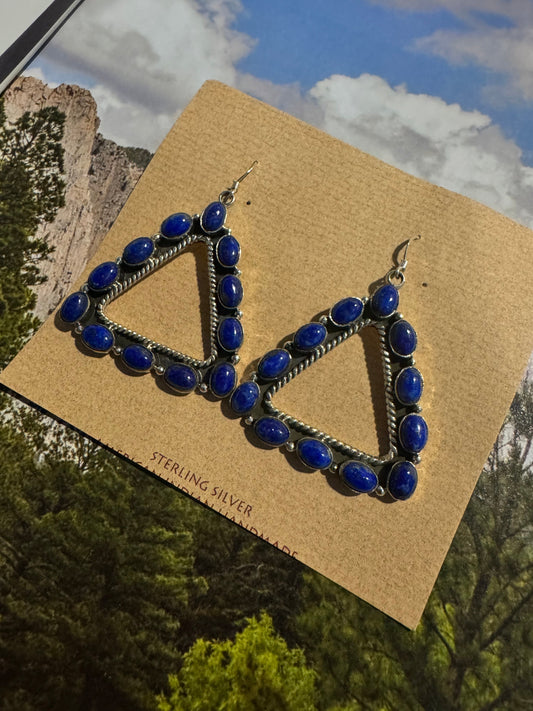 Beautiful Handmade Lapis Triangle Wire Dangle Earrings By Dan Dodson