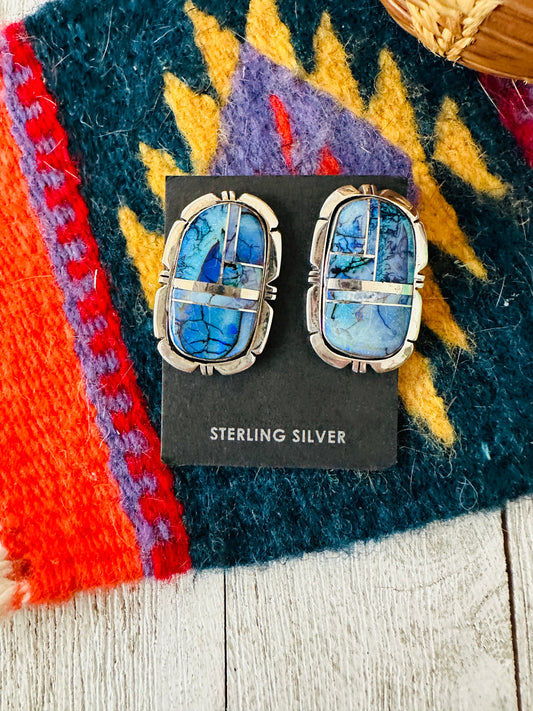 Handcrafted Opal & Sterling Silver Inlay Post Earrings
