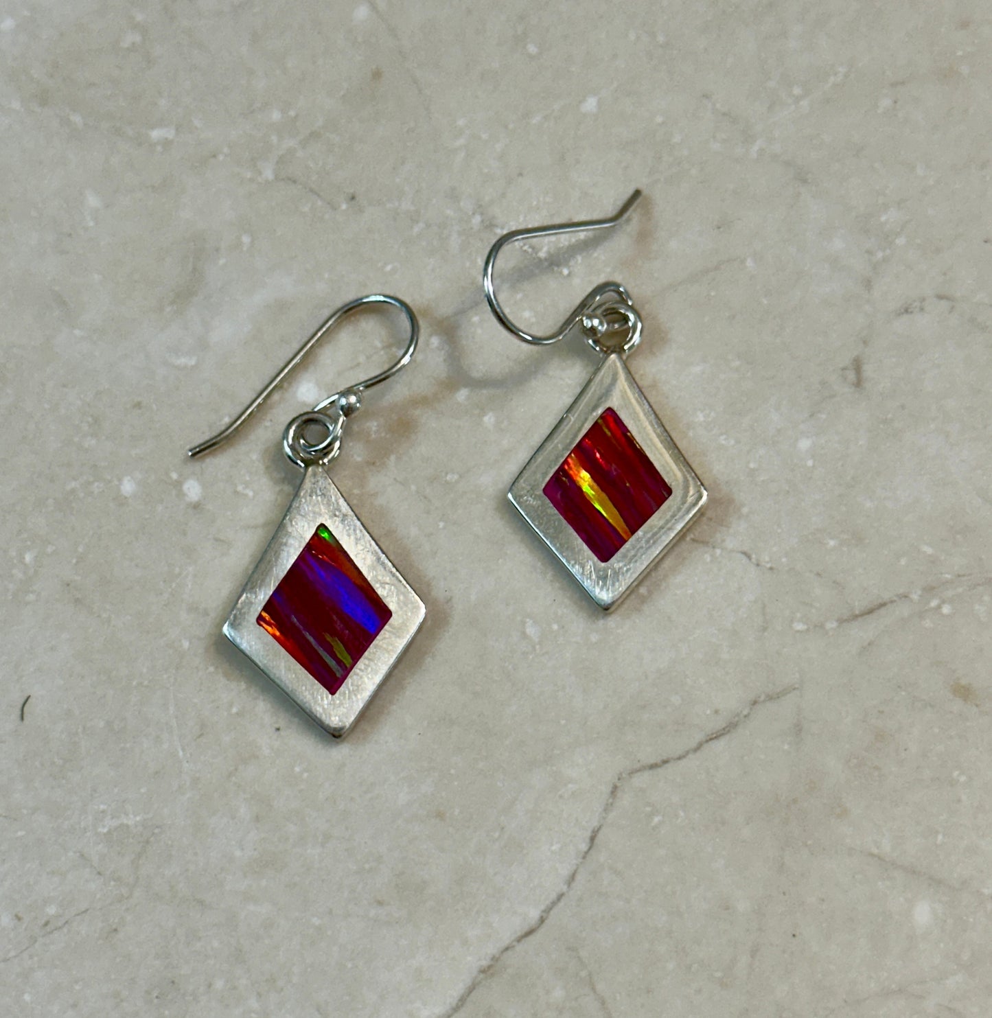 Pink Opal Inlay Earrings on Hook