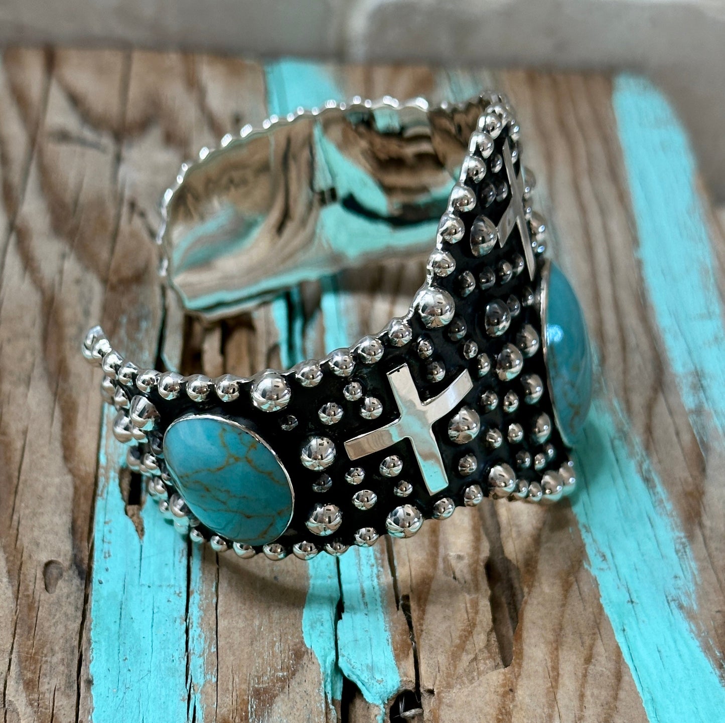 Turquoise Cross Cuff Sterling Silver Bracelet