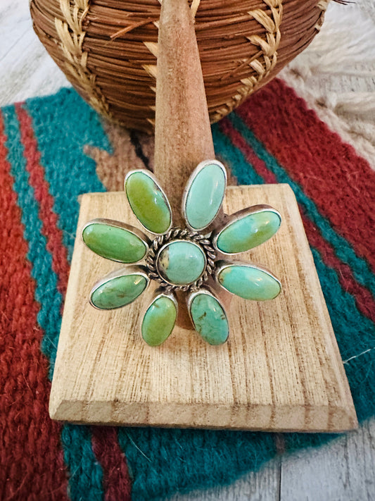Handcrafted Sterling Silver & Turquoise Flower Adjustable Ring