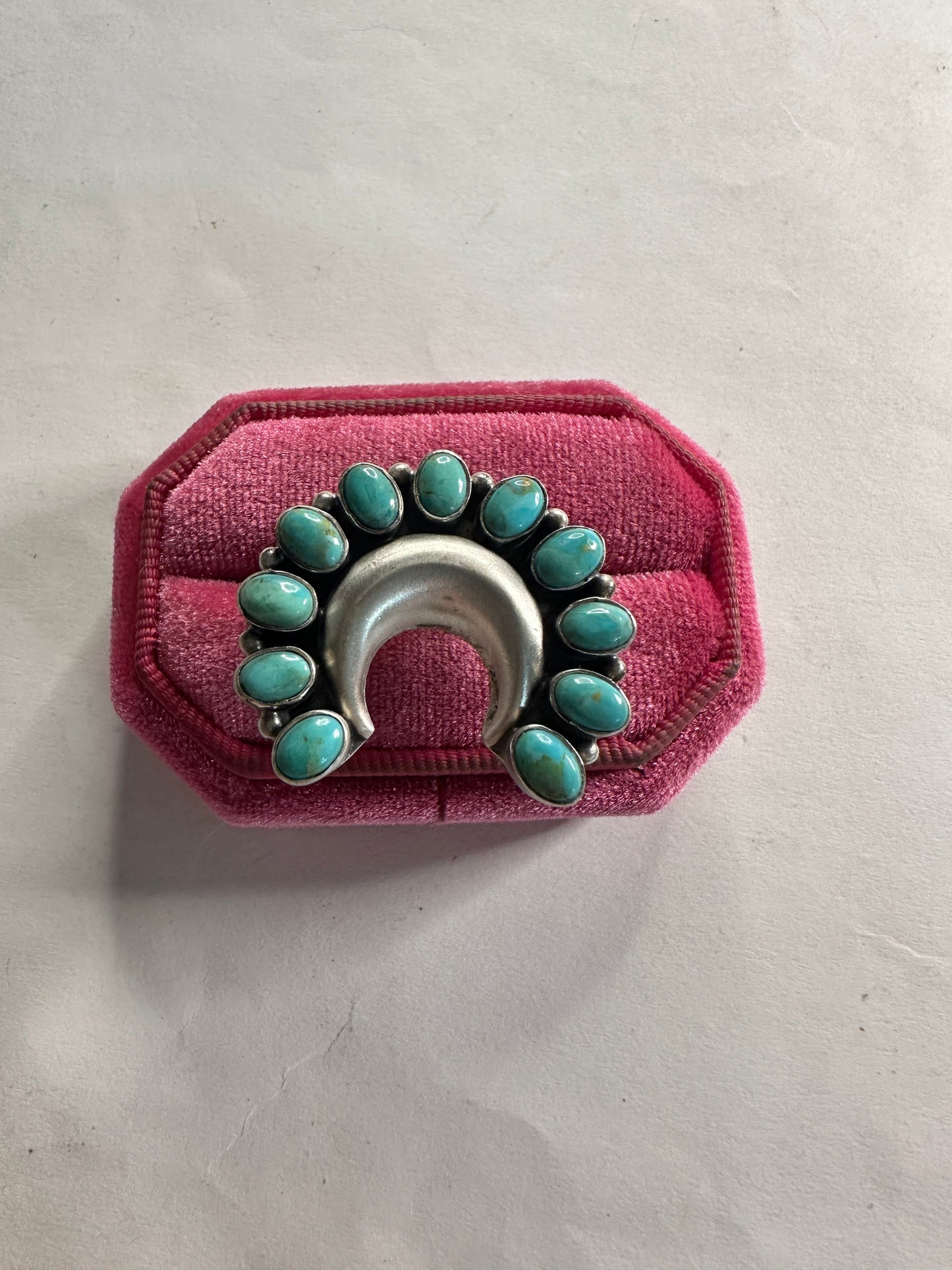 Beautiful Handmade Turquoise And Sterling Silver Adjustable Moon Ring