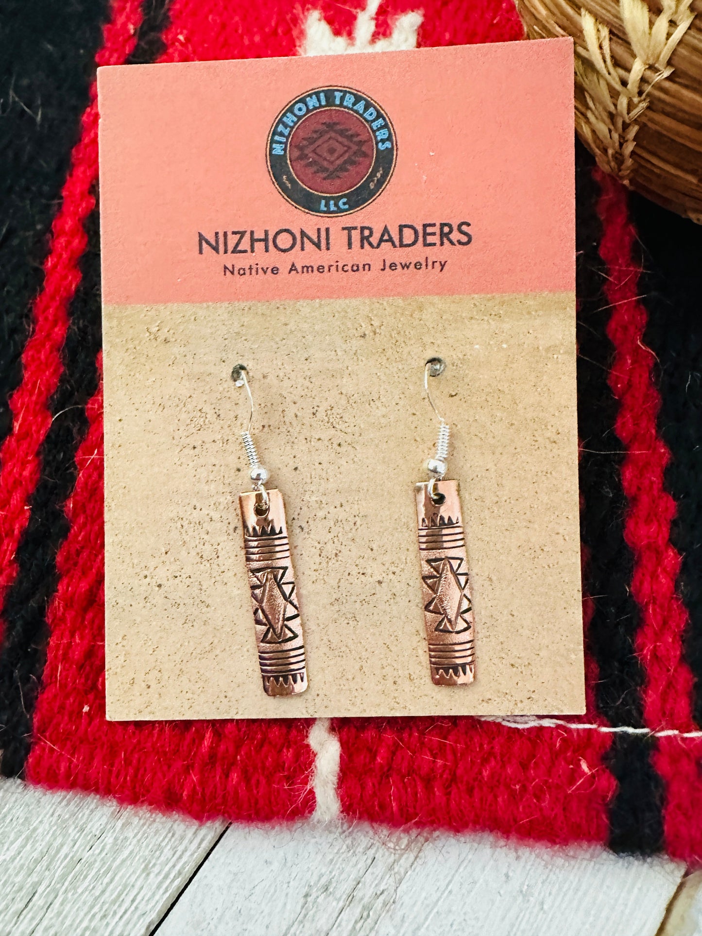 Hand Stamped Copper Dangle Earrings
