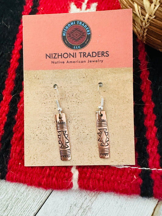Hand Stamped Copper Dangle Earrings