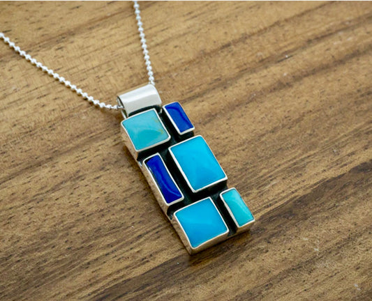 Turquoise & Lapis Medium Mosaic Pendant Necklace