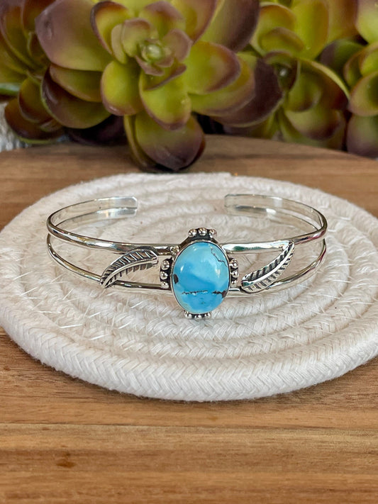 Handmade Sterling Silver & Single Stone Golden Hills Turquoise Adjustable Cuff Bracelet