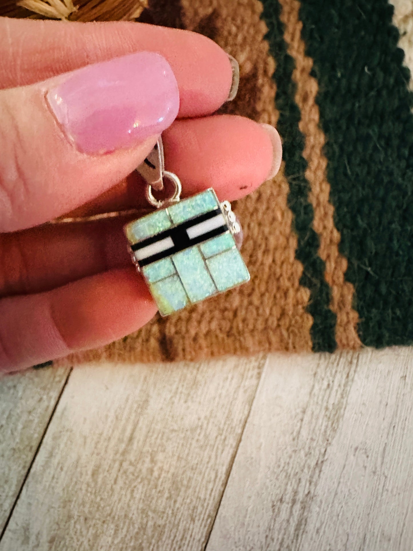 Handcrafted Multi Stone & Sterling Silver Inlay Double Sided Pendant