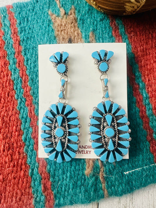 Handcrafted Sterling Silver & Turquoise Cluster Dangle Earrings