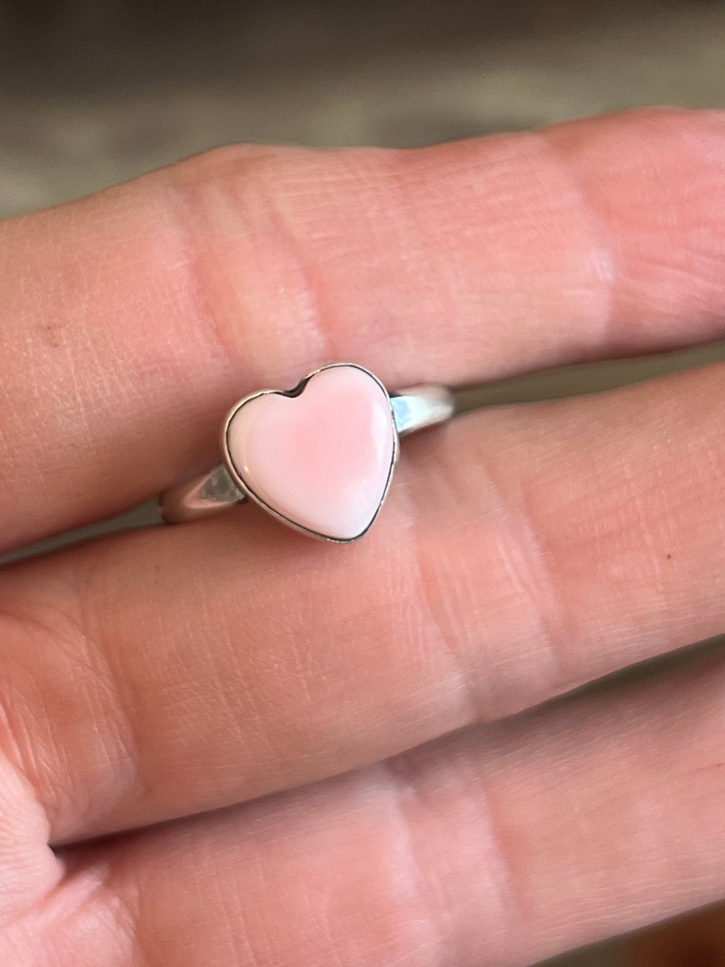 Handcrafted Made Sterling Silver and Heart Shaped Pink Conch Stacker Ring, Single Shank