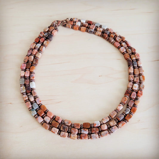 Triple Strand Layered Boho Earth Regalite Collar Necklace 264j
