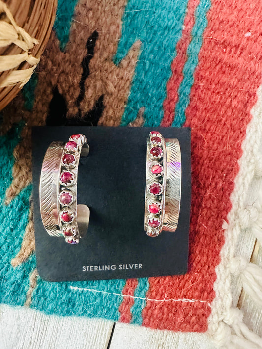 Handcrafted Purple Spiny & Sterling Silver Hoop Earrings