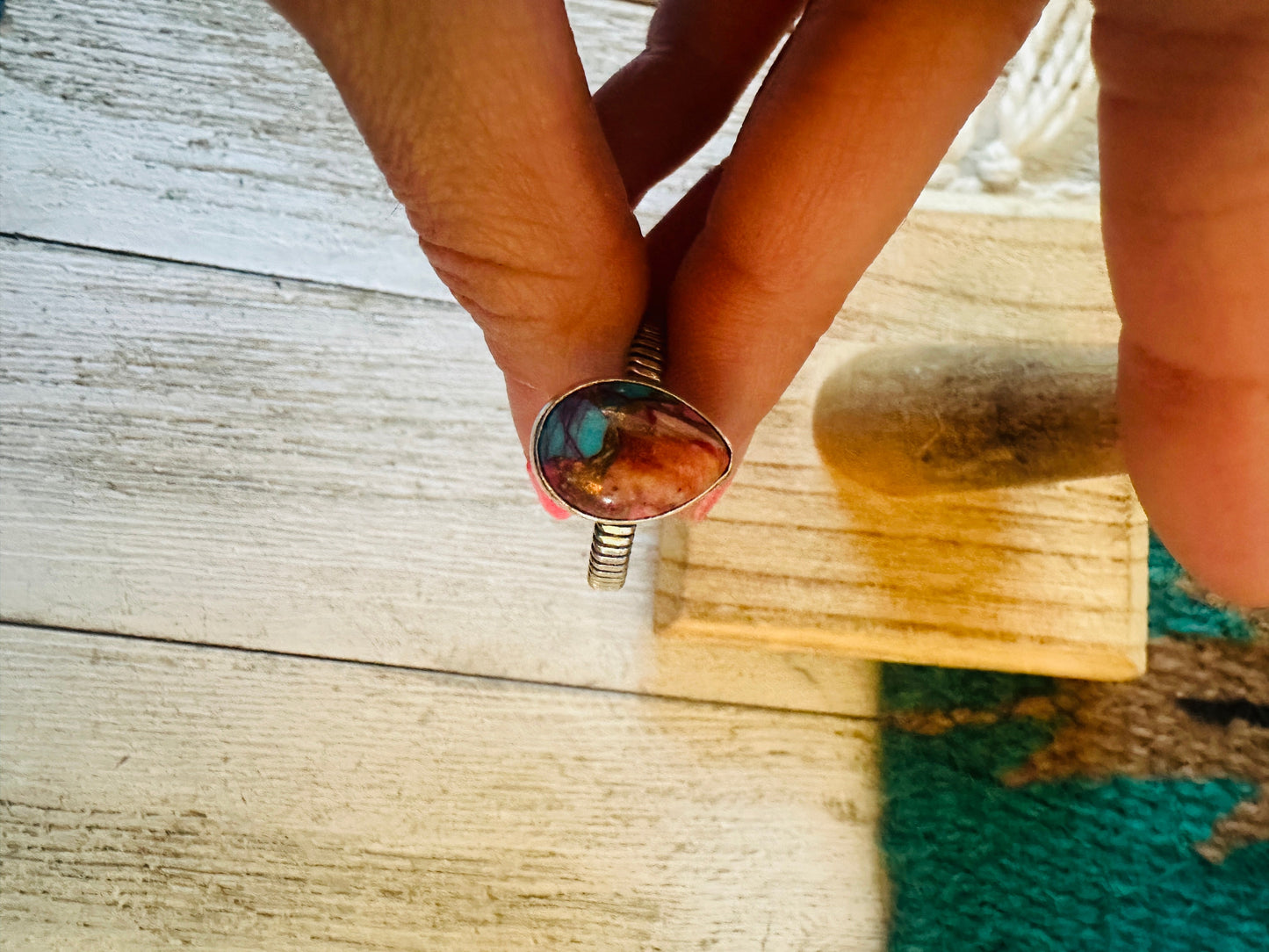 Handcrafted Sterling Silver & Pink Dream Mojave Teardrop Ring