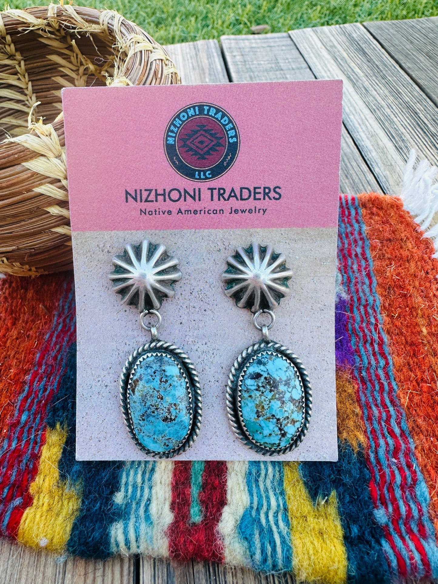 Handcrafted Old Pawn Sterling Silver & Turquoise Dangle Earrings