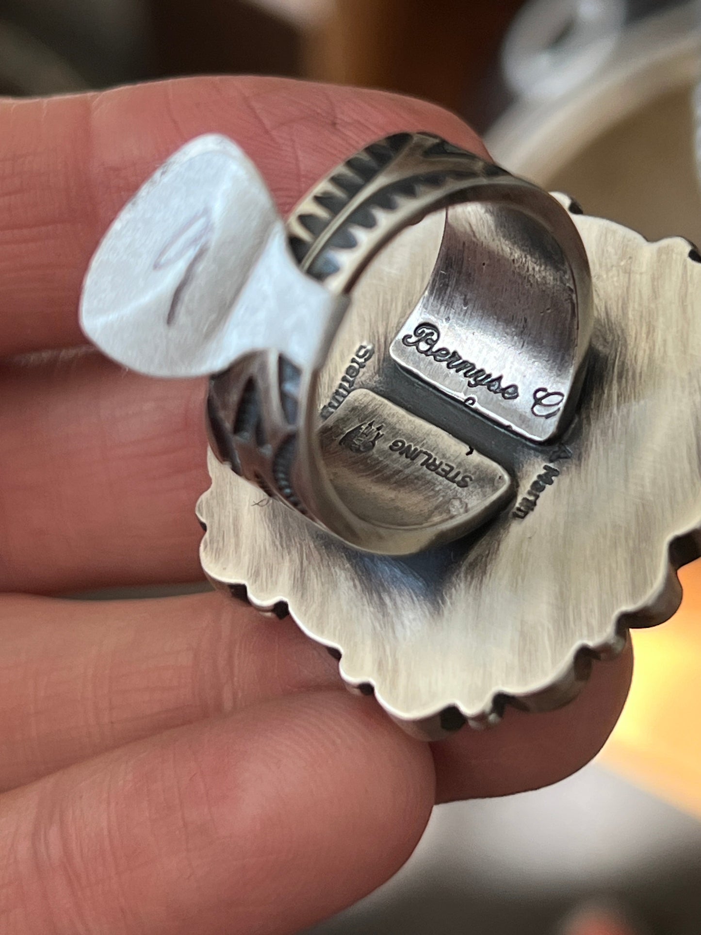 Handcrafted Electric Rainbow Turquoise and Spiny Oyster Ring by Angela Martin and Bernyse Chavez, Size 7.5-8