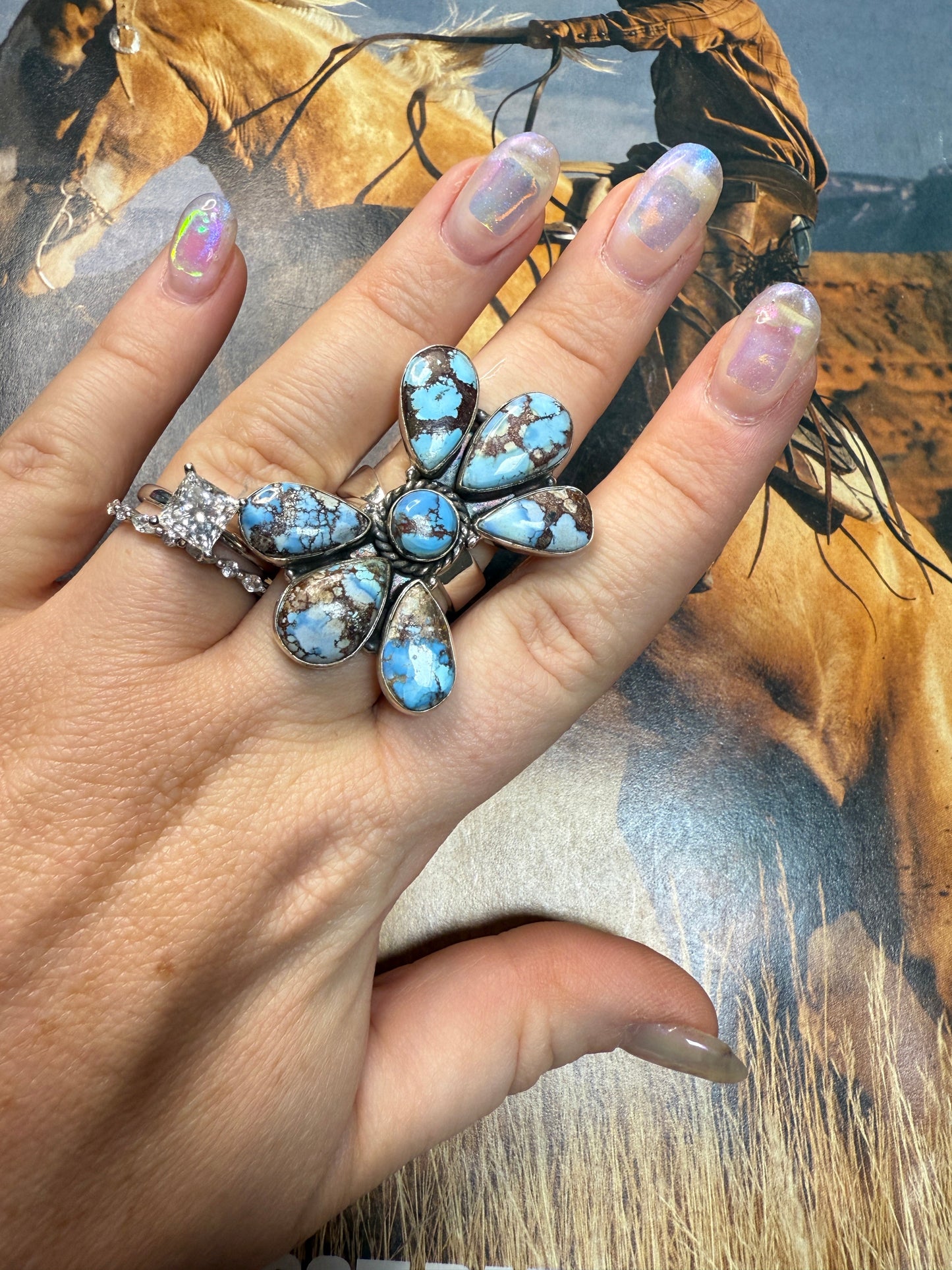Handmade Golden Hills Turquoise & Sterling Silver Adjustable Ring