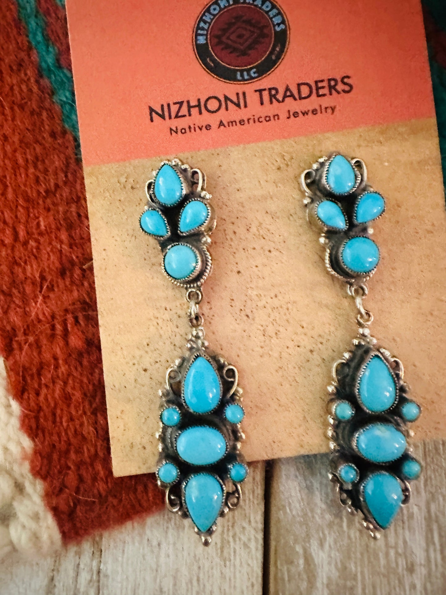 Handcrafted Sterling Silver & Sleeping Beauty Turquoise Cluster Dangle Earrings