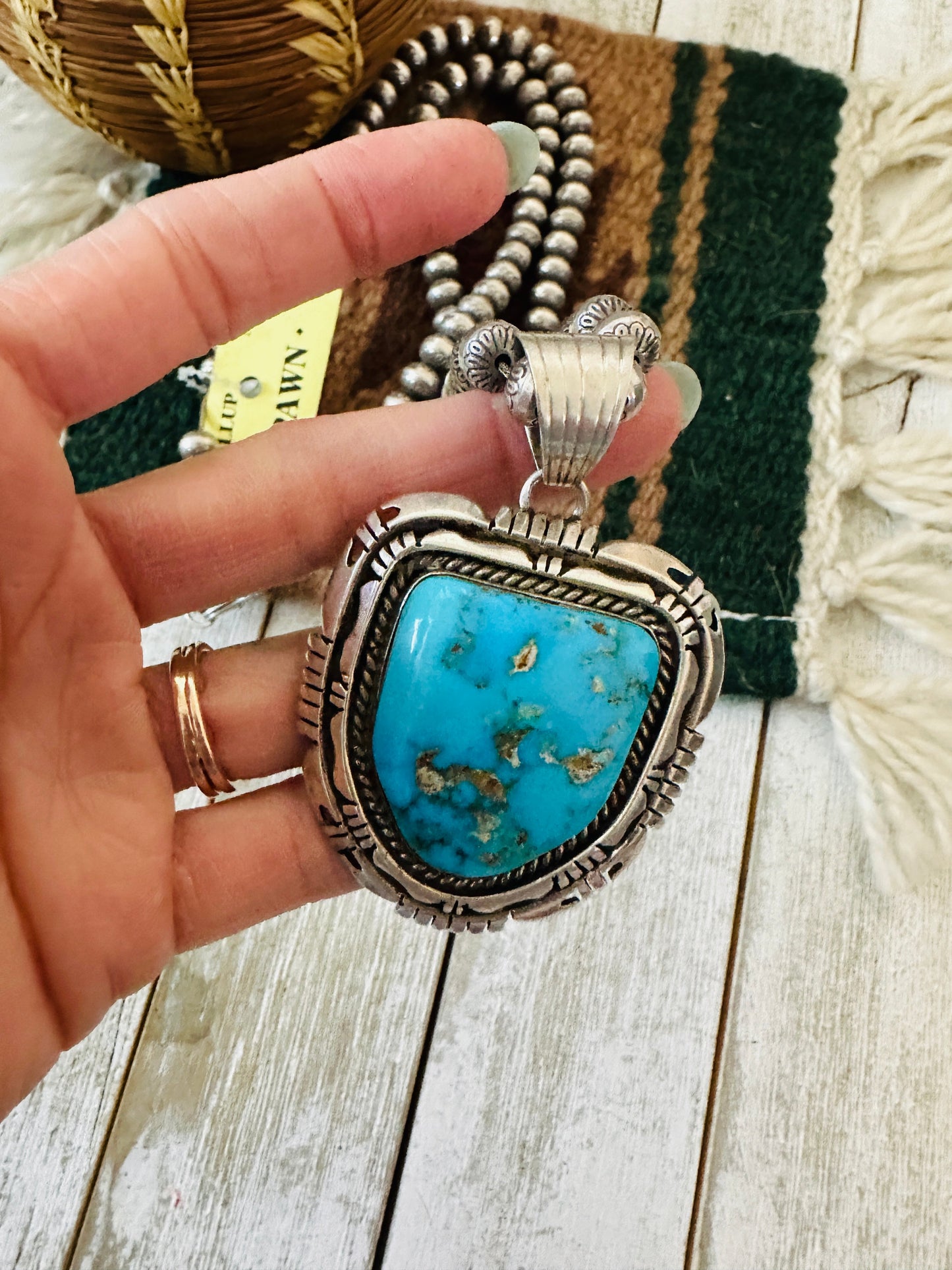 Vintage Old Pawn Sterling Silver Handcrafted Pearl & Turquoise Beaded Necklace