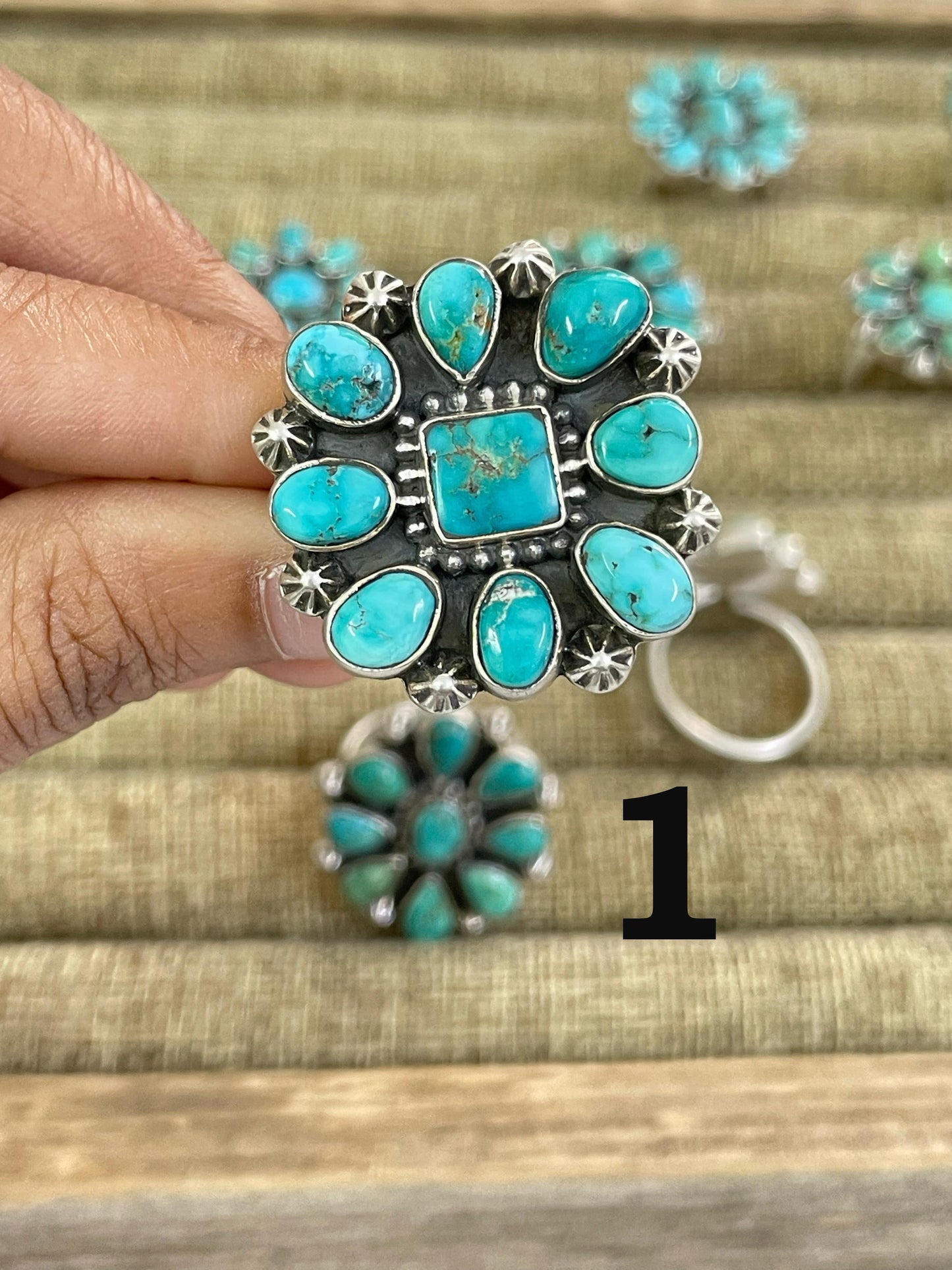 Handmade Sterling Silver Emerald Valley Turquoise Adjustable Ring with Signed Nizhoni