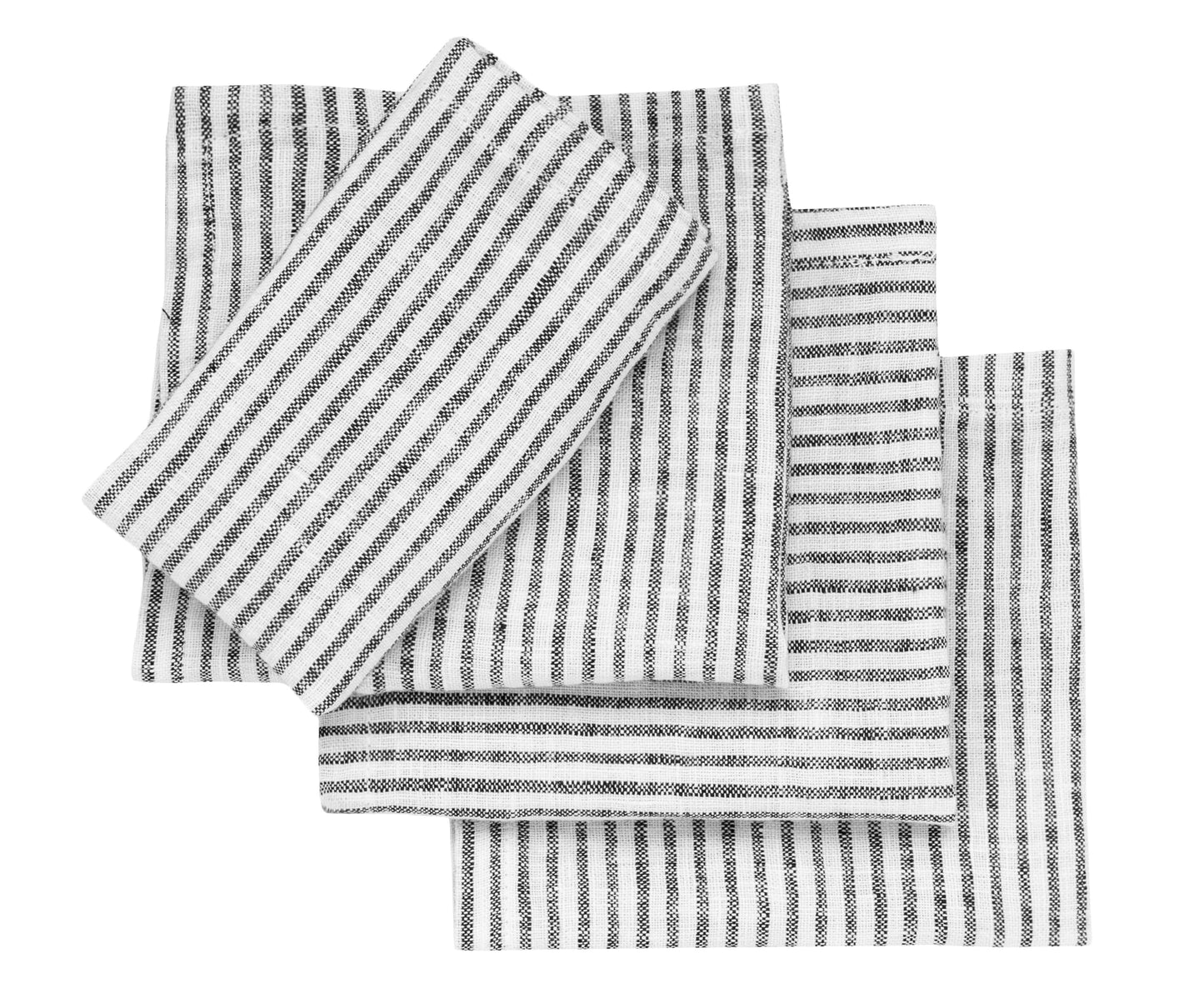 Black Linen Striped Napkins - 100% Pure Linen
