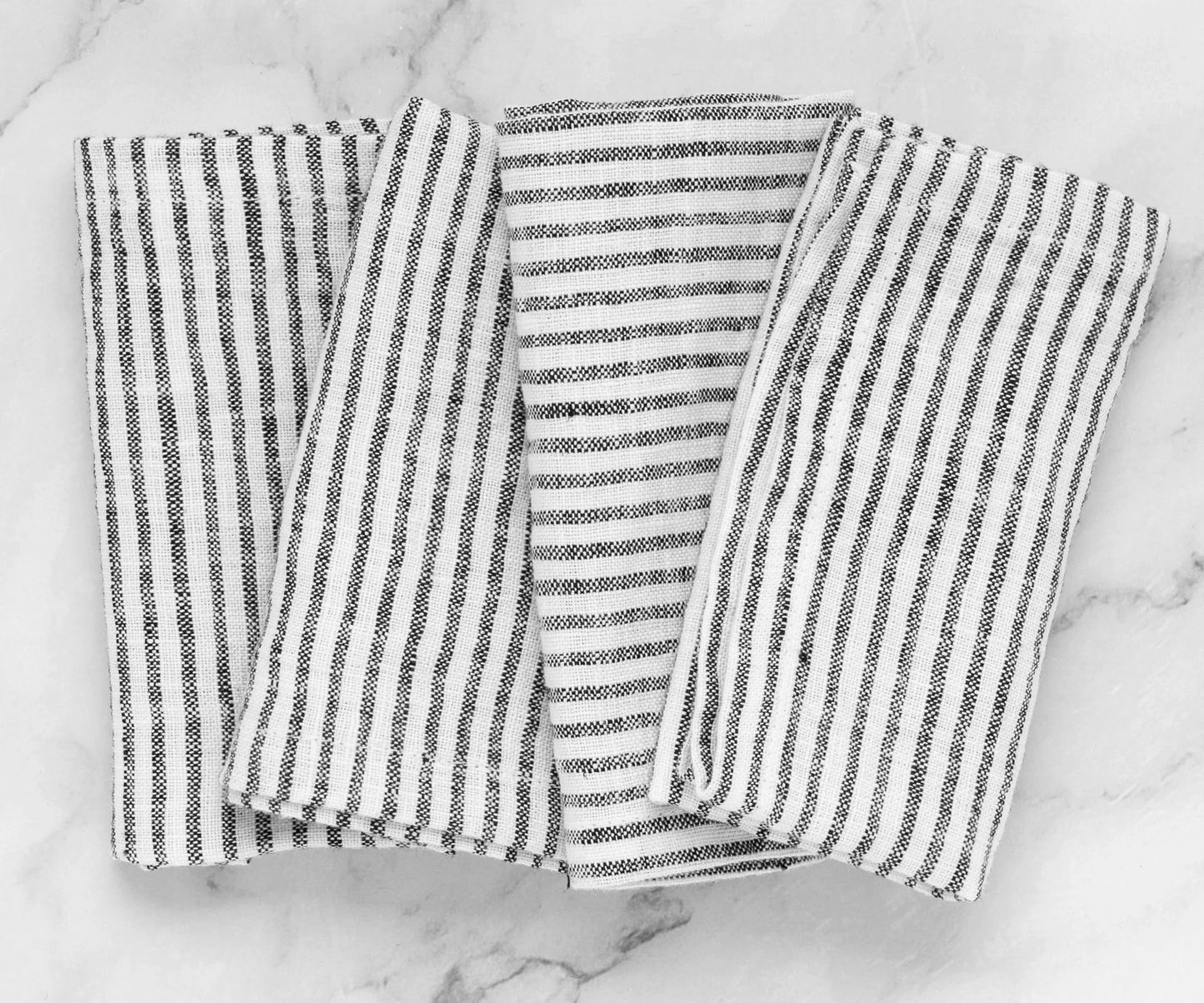 Black Linen Striped Napkins - 100% Pure Linen