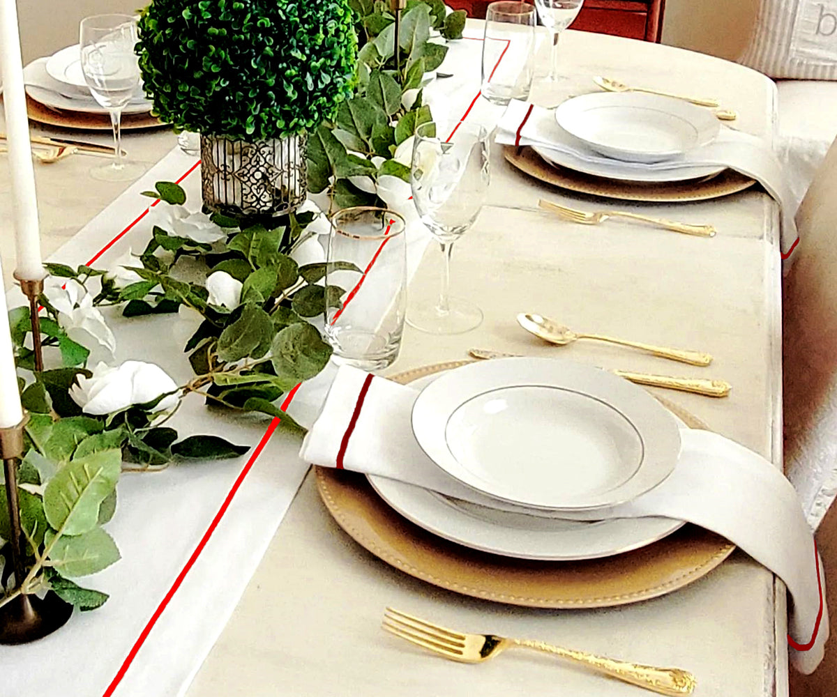 Magenta Embroidery Napkins - Border Line Design