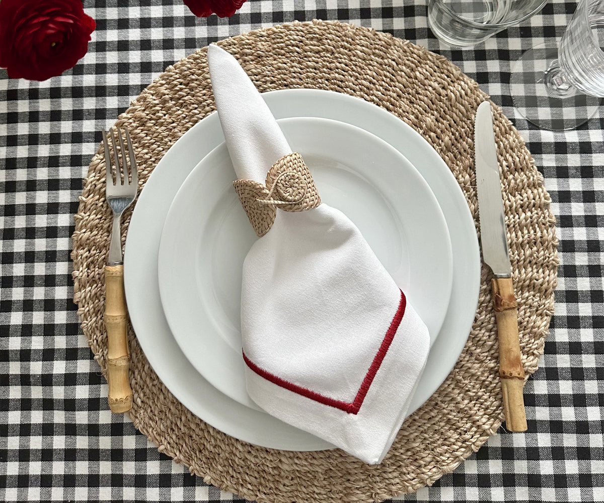 Magenta Embroidery Napkins - Border Line Design