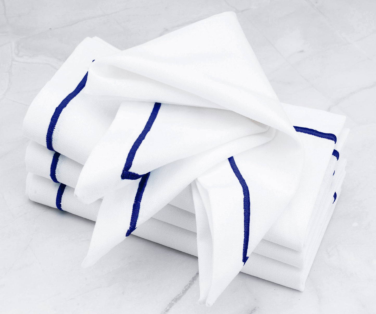 Royal Blue Embroidery Napkins - Line Design