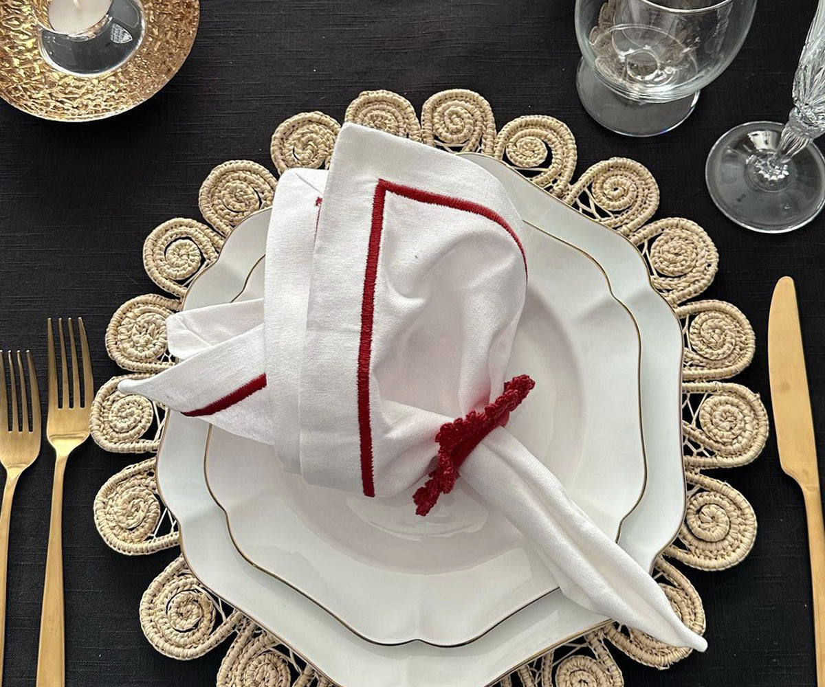 Magenta Embroidery Napkins - Border Line Design