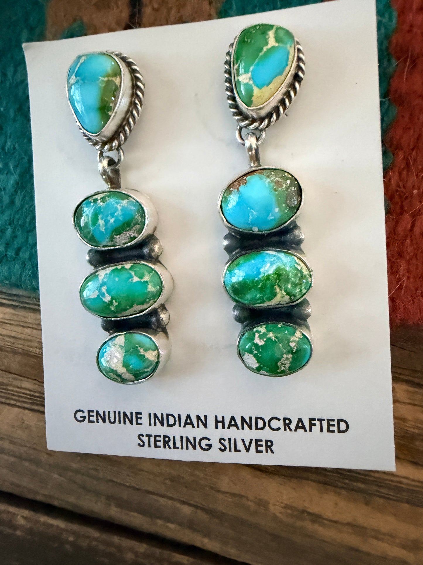 Handcrafted Sonoran Mountain Turquoise & Sterling Silver Dangle Earrings by Leticia Largo