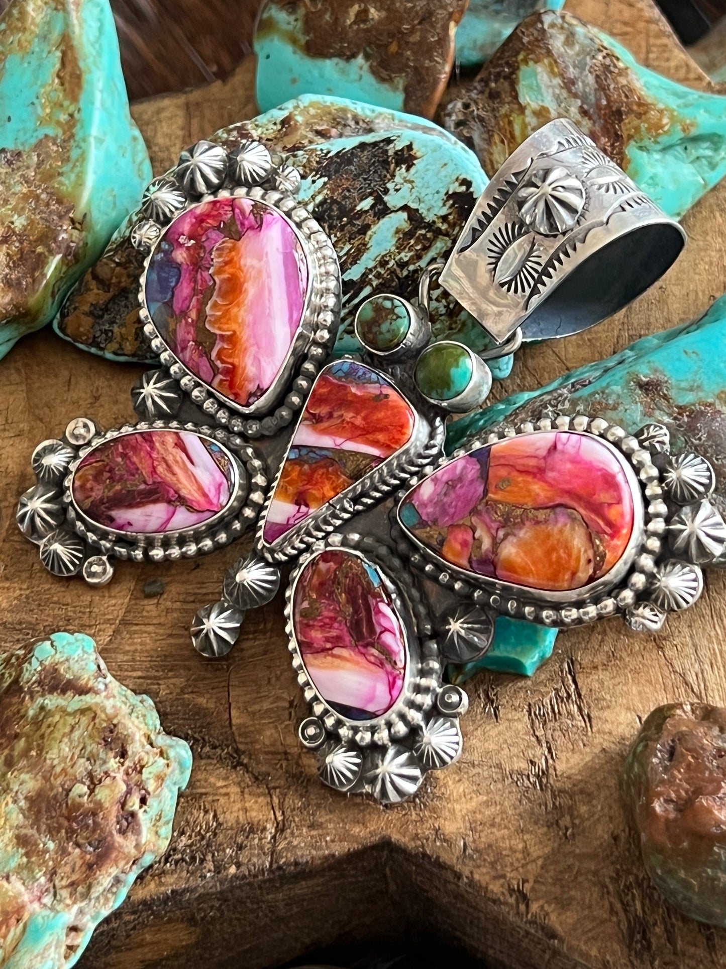 Apache Sterling Silver, Pink Dream Mohave and Turquoise Butterfly Pendant